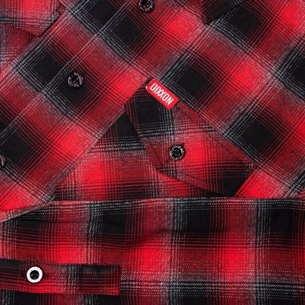 Dixxon Fairview Red Black Plaid Flannel Long Sleeve Shirt - Picture 8 of 10